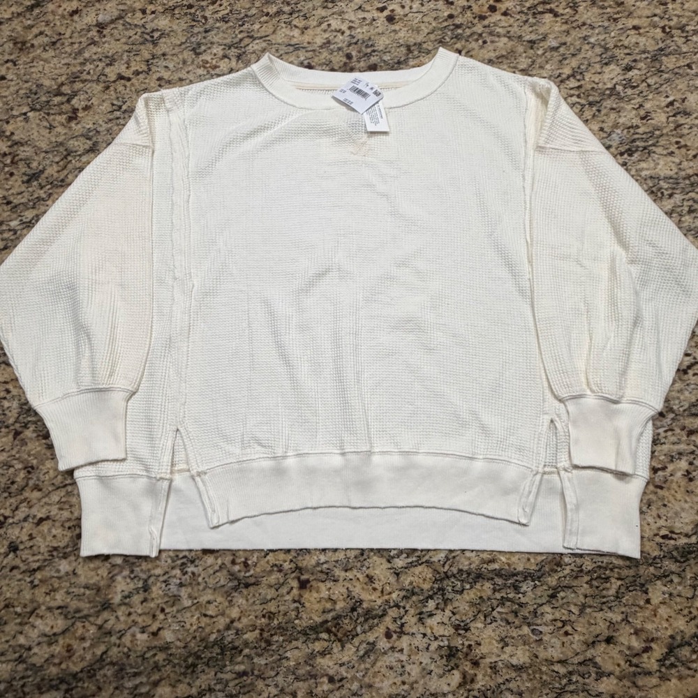 American Eagle Seriously Lived-In Waffle Oversized Thermal Top Cream White XS ws
